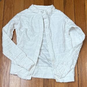 Petit Peony Preppy Girls scalloped cardigan creamy white size 8 y shirt button
